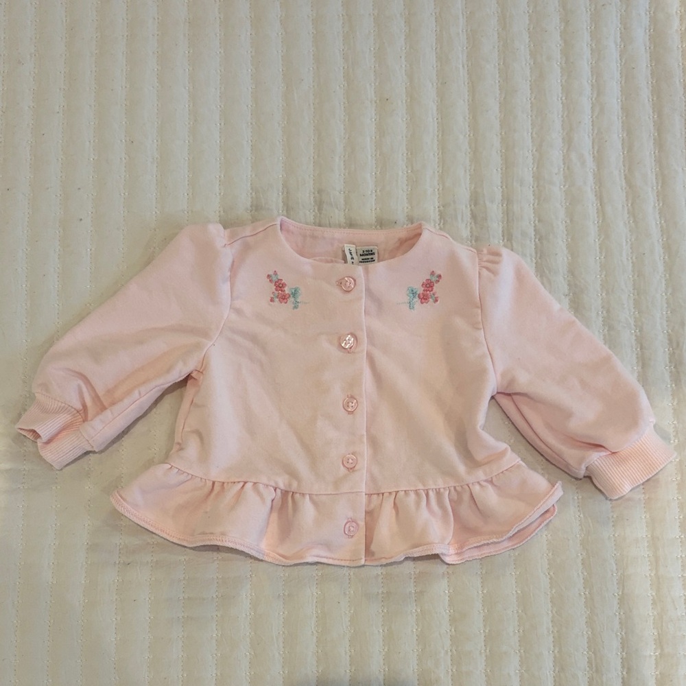 Janie and Jack Light Pink Cardigan with Floral Details